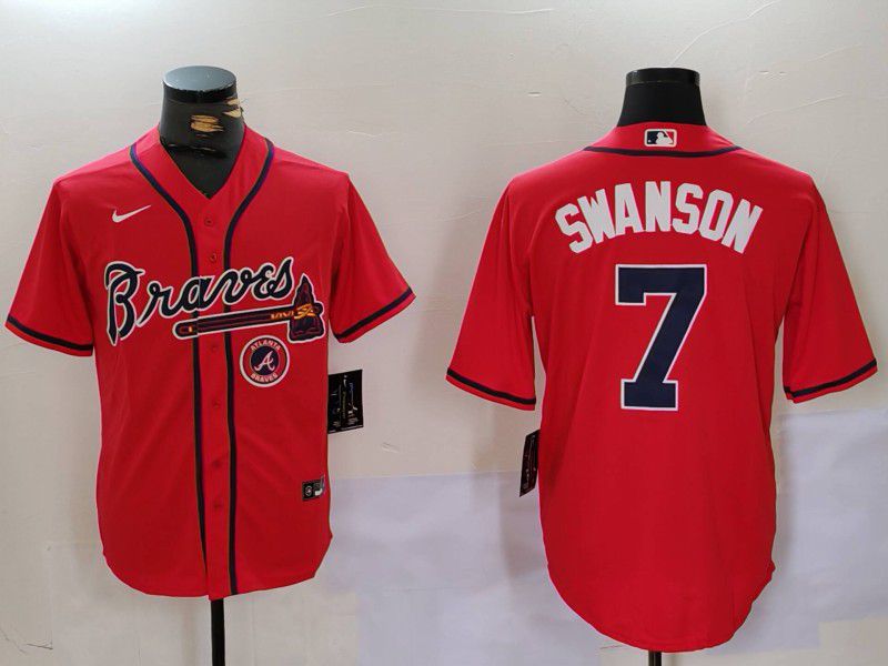 Men Atlanta Braves #7 Swanson Red Game 2024 Nike MLB Jersey style 9022